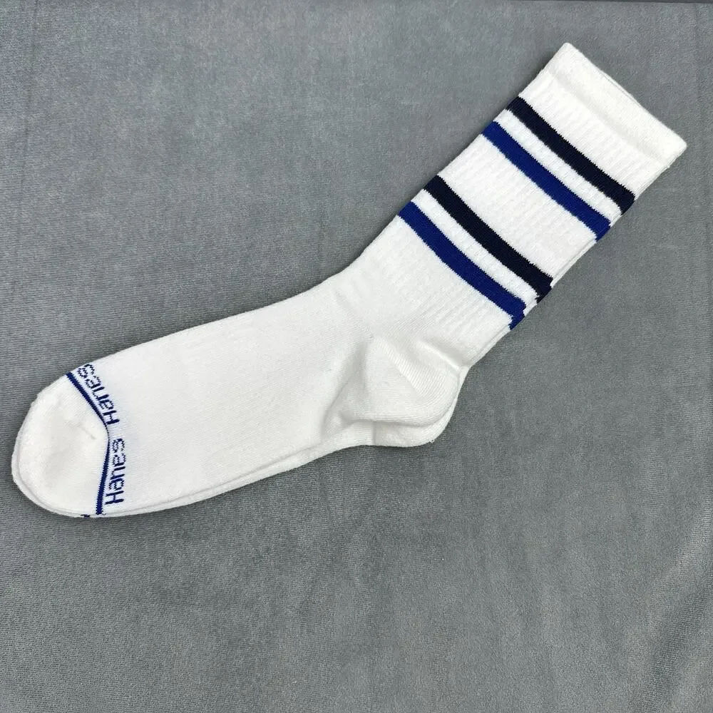 Vintage Hanes Tube Socks Blue Black Stripes NOS Athletic Retro Style 80s 90s